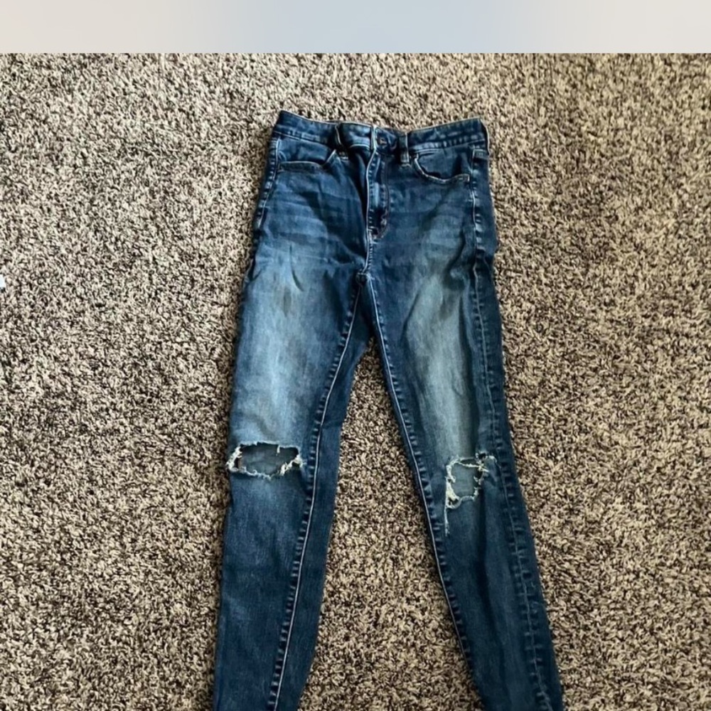 American Eagle Outfitters Dark Blue Ripped Skinny Jeans
